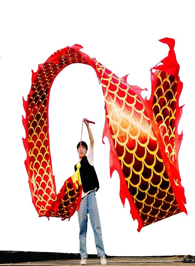 DSJUGGLING 3D Dragon Poi with 340g Weighted Ball & 1.1 Meters Swing Rope - Silk Flowy Shaking & Flinging Chinese Golden Dragon Ribbon Streamer + Travel Bag! (6 Meters (19.6 FT), Golden Red Dragon) - Image 2